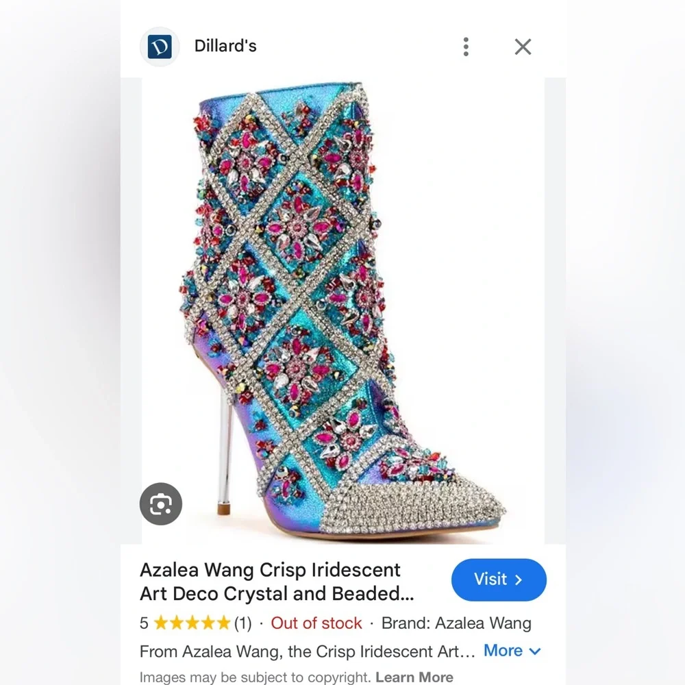 Azalea Wang Crisp Iridescent Art Deco Crystal and Beaded Dress Booties - Picture 4 of 4